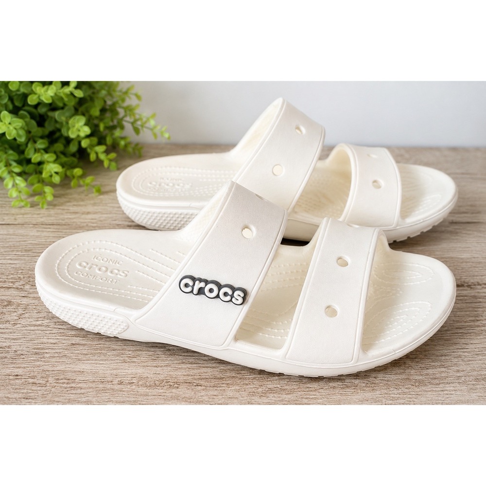 Crocs Women's 11 Men's 9 White Two Strap Slide Sandals Iconic Comfort